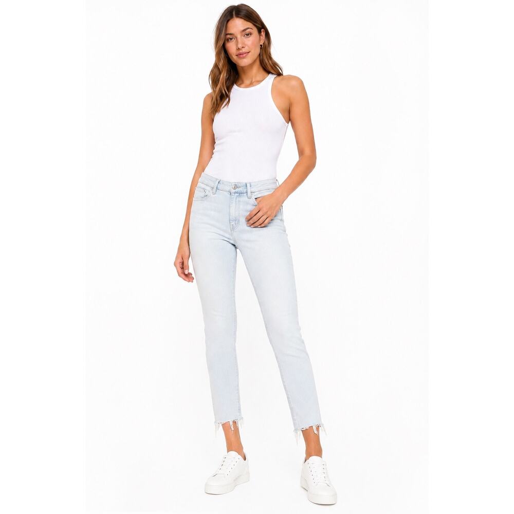 Derek Lam 10 Crosby Devi Mid Rise Skinny Jeans Raw Hem Light Wash Size 33/34